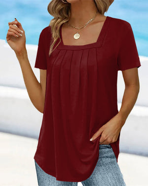 Square neck solid color short sleeve t-shirt