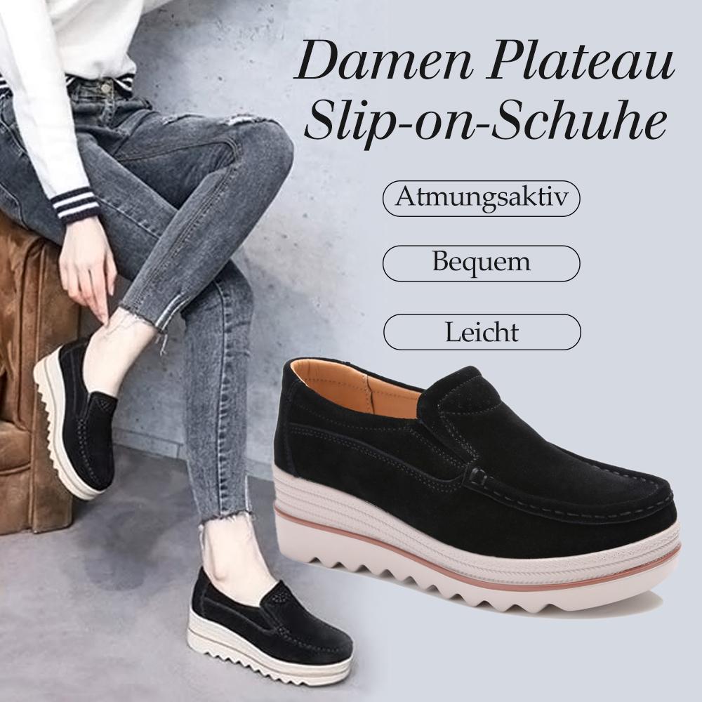 Damen Plateau Slip-on-Schuhe mit weitem Keilabsatz - hallohaus