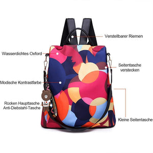 Damen Oxford Stoffdruck Diebstahlschutz Rucksack - hallohaus